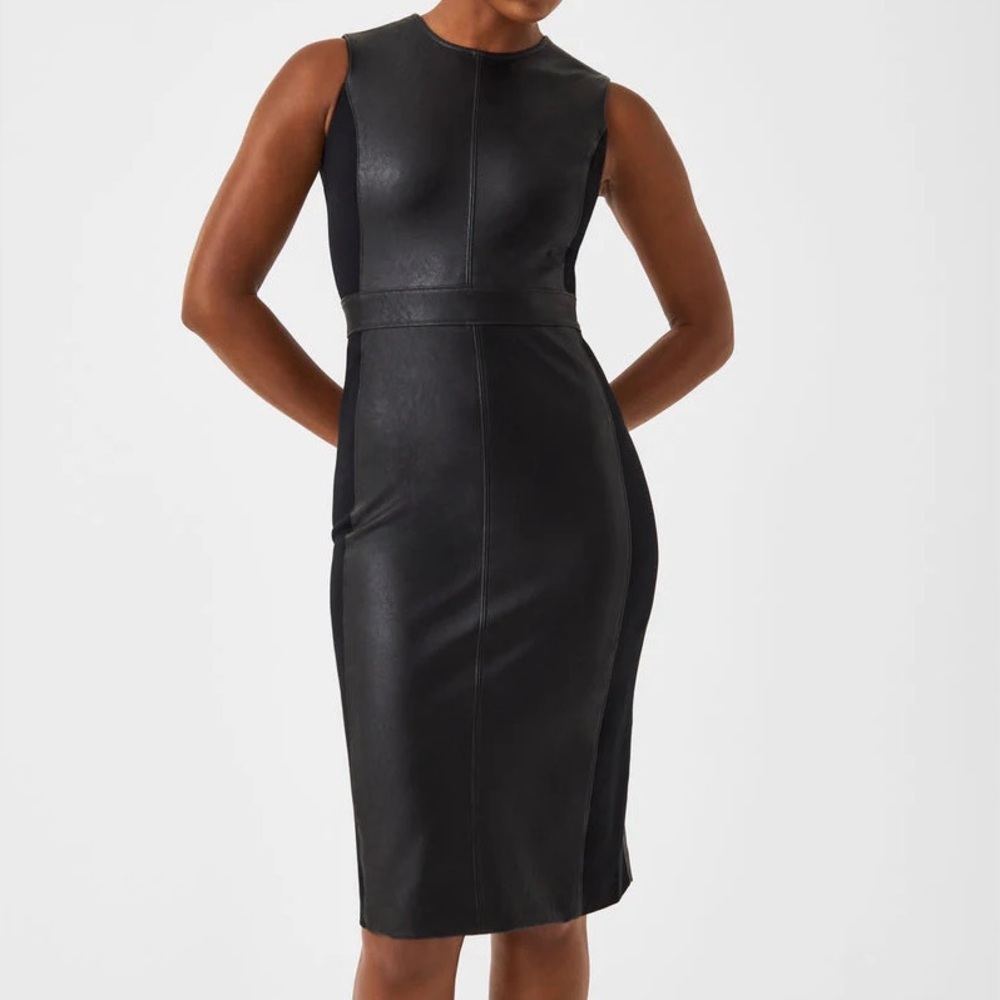 Spanx Leather Black Sheath Pencil Dress Size S NWT